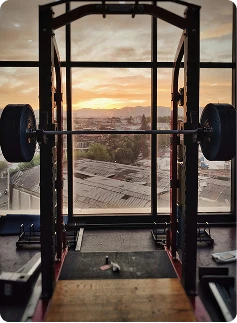Gym with sunset view through window