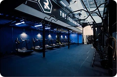 Premium blue-lit gym interior